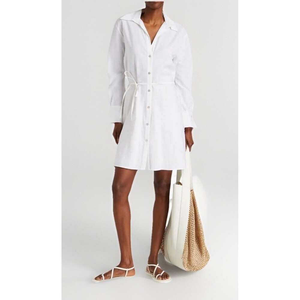VINCE Belted Dress Linen-Blend Mini Shirt Dress White Size XXS NWT $495